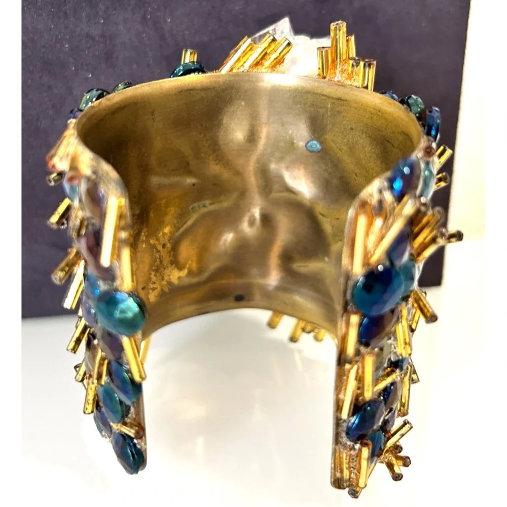 Vintage 80s Raw Quartz Crystal Cluster Runway Statement Cuff Bracelet Brutalist